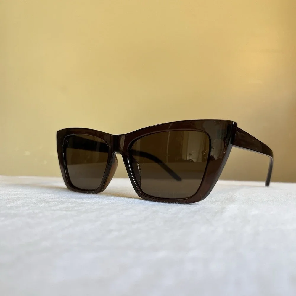 90s Y2K Fashion Sunglasses Square Cat-Eye Brown Frame Brown Lenses - Used